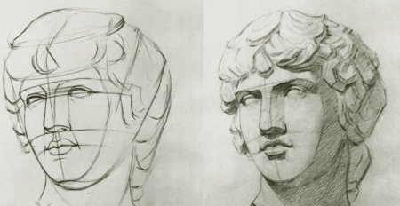Рисунок гипсового слепка античной головы