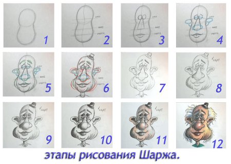 Этапы рисования шаржа
