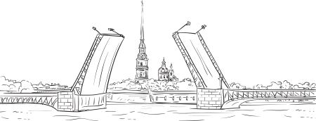 Дворцовый разводной мост в Санкт-Петербурге рисунок