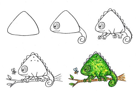 Хамелеон поэтапное рисование для детей