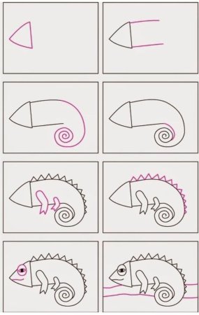 Хамелеон поэтапное рисование