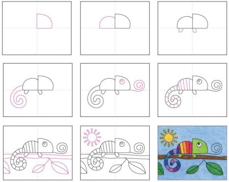 Хамелеон рисунок карандашом поэтапно