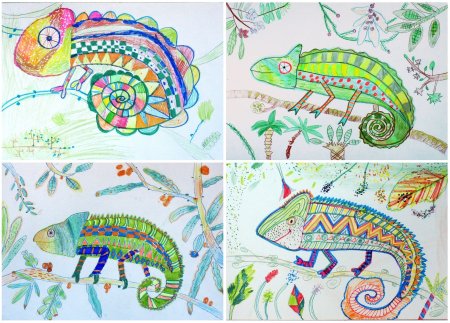 Хамелеон поэтапное рисование