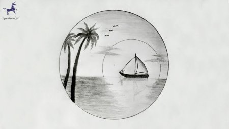 Пейзаж в круге карандашом