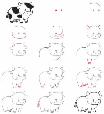 Поэтапное рисование морды коровы