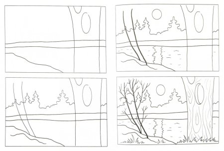 Осенний пейзаж поэтапное рисование для детей