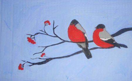 Рисование Снегирь на ветке