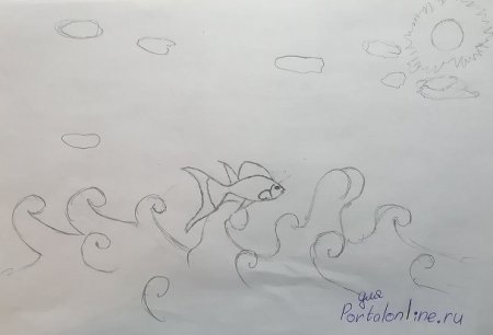 Карандашный набросок из сказки о рыбаке и рыбке