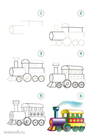 Схема рисования поезда для дошкольников