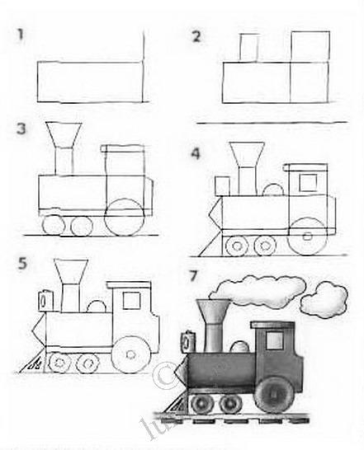 Нарисовать поезд сбоку ребенку 7 лет