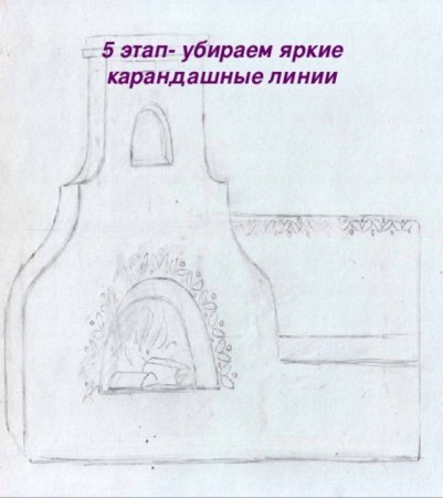 Этапы рисования русской печи