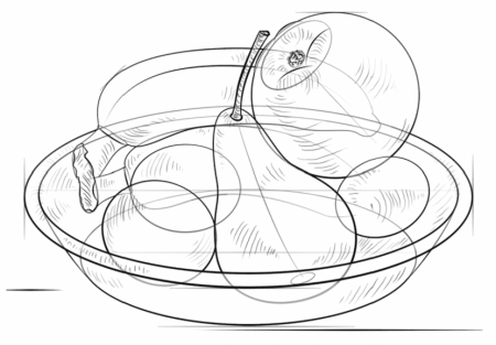 Фрукты на тарелке рисование