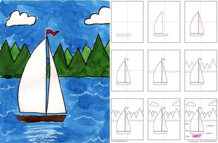 Рисунок кораблика с парусами для детей поэтапно (50 фото)