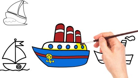 Поэтапное рисование корабля для детей