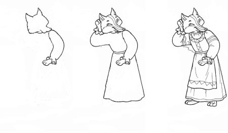Лиса и Колобок поэтапное рисование