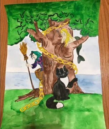 У Лукоморья дуб зеленый рисование