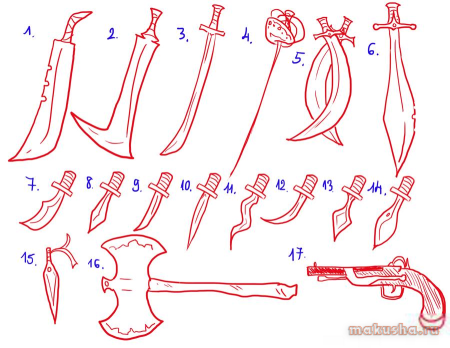 Рисунки оружия карандашом для начинающих