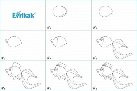 Золотая рыбка рисунок карандашом