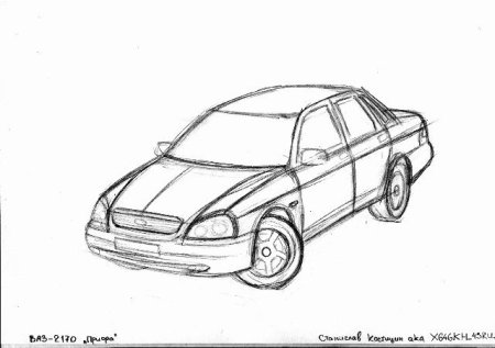 Лада Приора рисунок карандашом поэтапно