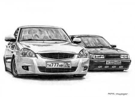 Нарисованная Лада Приора спереди