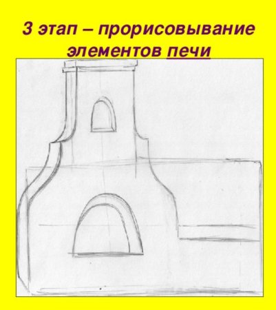 Этапы рисования русской печи