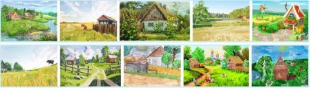 Рисунок деревни карандашом для детей