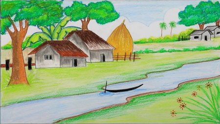 Этапы рисования избы