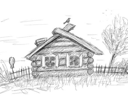Пейзаж деревни карандашом для детей