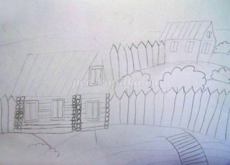 Деревенский домик рисунок
