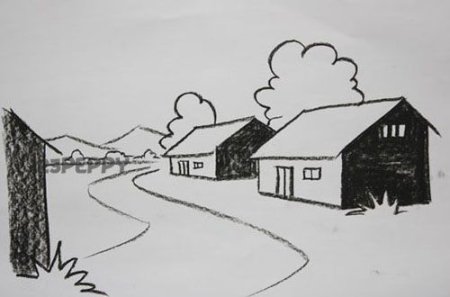 Этапы рисования избы