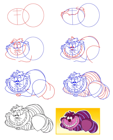Чеширский кот нарисовать поэтапно