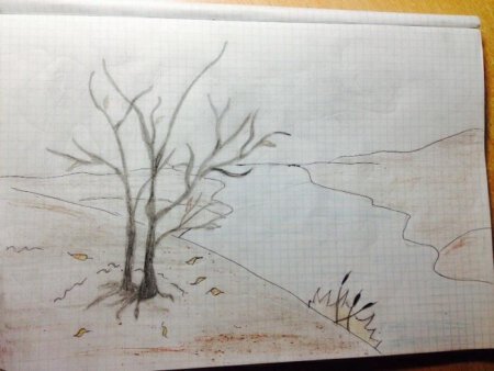 Этапы рисования зимнего пейзажа