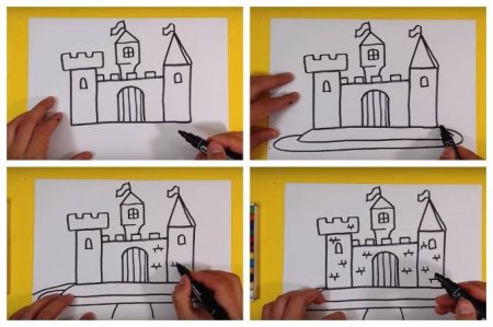 Замок в романском стиле карандашом