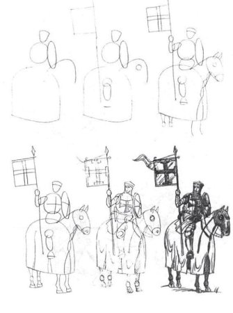 Поэтапный рисунок рыцаря