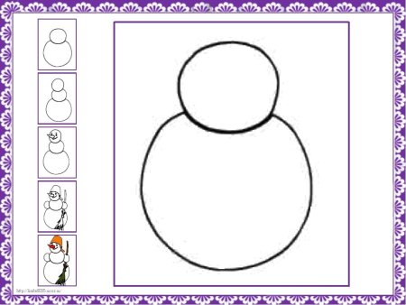 Поэтапное рисование снеговика