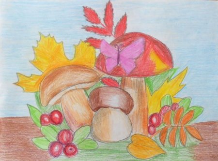 Рисование корзина с грибами