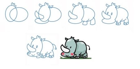 Поэтапное рисование носорога для детей