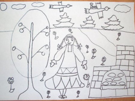 Эскиз к сказке гуси лебеди карандашом для детей 6-7