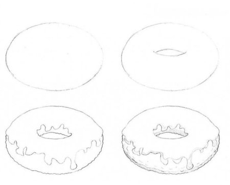Рисунок пончика для срисовки карандашом