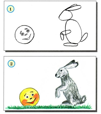 Роэтапно рисование колобка