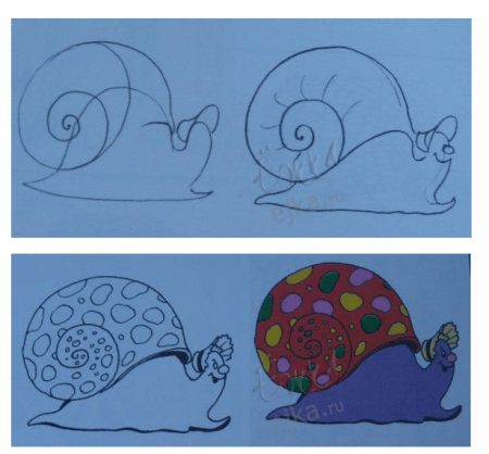 Поэтапное рисование улитки для детей