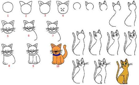 Схема рисования кота для детей