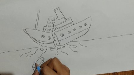 Теплоход рисунок для детей легкий