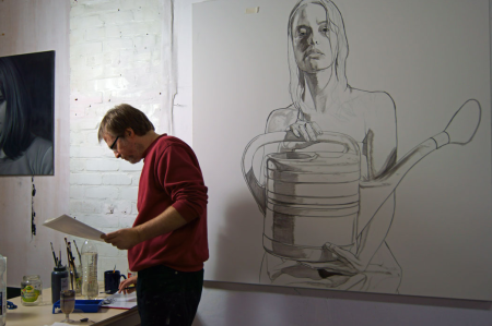 Нарисованный человек машет рукой гиперреализм