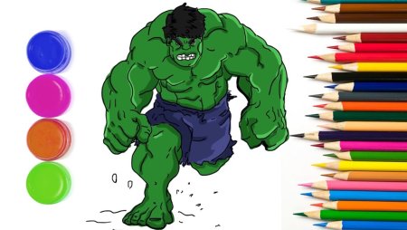 Рисунок цветными карандашами Халка