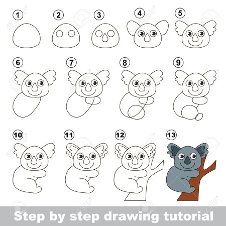 Поэтапное рисование коалы для детей