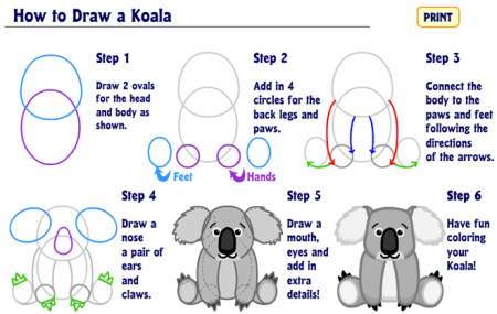 Коала рисование пошагово