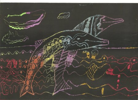 «Подводное царство» (граттаж + восковые мелки)