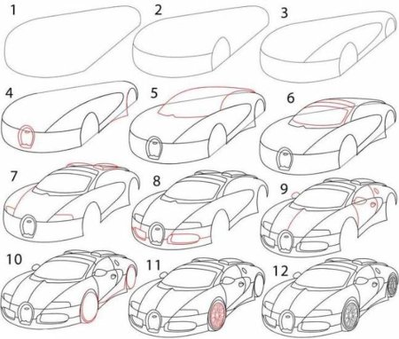 Бугатти Вейрон карандашом поэтапно
