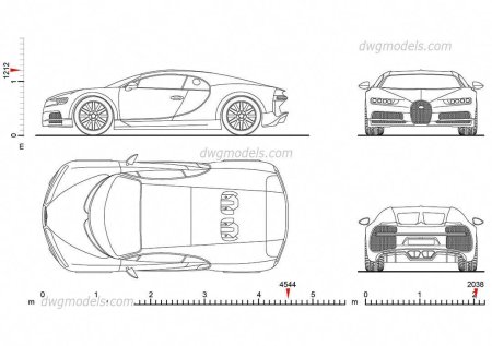 Bugatti Chiron чертеж Размеры